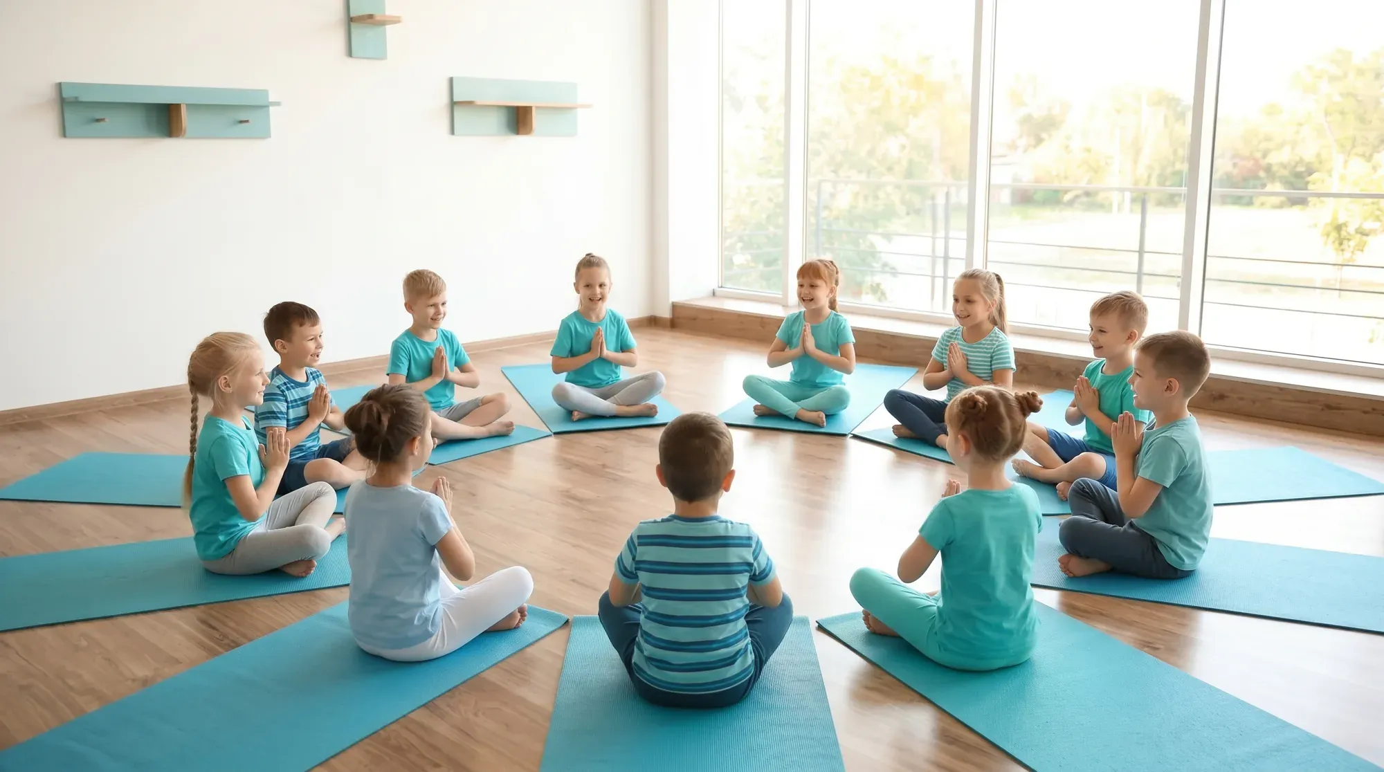 Schulklasse beim Kinderyoga-Workshop